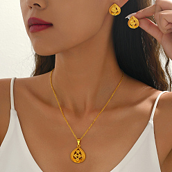 Настоящее золото 18K Комплект из латунного ожерелья с подвеской в виде капли и цветка и серег-гвоздиков для женщин, реальный 18 k позолоченный, ожерелья: 17.32 дюйм (44 см)