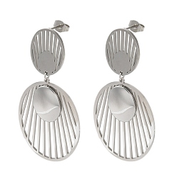 Нержавеющая Сталь Цвет Женские серьги-гвоздики из нержавеющей стали, овальные, цвет нержавеющей стали, 54.5x27 мм