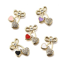 Mixed Color Alloy Enamel Pendants, with Rhinestone, Cherry Charms, Golden, Mixed Color, 20x13.5x3mm, Hole: 1.2mm