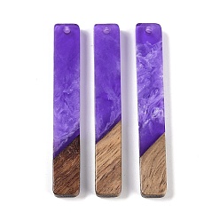 Сине-фиолетовый Большие подвески из смолы и дерева, прямоугольник амулеты, синий фиолетовый, 51.5x7.5x3.5 мм, отверстие : 1.8 мм