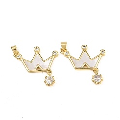 Настоящее золото 18K Латунные микро проложить кубического циркония подвески, корона с цветочными подвесками, с естественной оболочке, без кадмия и без свинца, стойки покрытие, долговечный, реальный 18 k позолоченный, 25x27.5x4 мм, отверстие : 5x3.5 мм