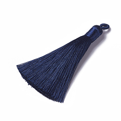 Prussian Blue Polyester Tassel Pendants, Prussian Blue, 78~82x8mm, Hole: 2~4mm