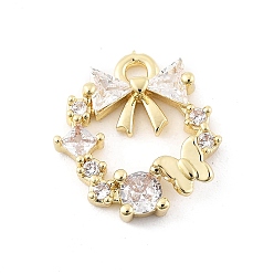 Настоящее золото 14K Латунные микро проложить кубического циркония подвески, без кадмия, без никеля и без свинца, венок очарование, реальный 14 k позолоченный, 12.5x12x3 мм, отверстие : 1.4 мм