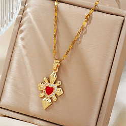 Золотой Элегантные латунные ожерелья с подвеской в виде сердца и снежинки из красной эмали, с четким кубического циркония, золотые, 15.75 дюйм (40 см)
