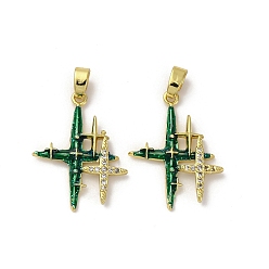 Настоящее золото 18K Латунные микро проложить кубического циркония подвески, без кадмия, без никеля и без свинца, с эмалью, звезды прелести, реальный 18 k позолоченный, 25x19x3 мм, отверстие : 2.3x4.7 мм