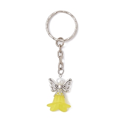 Champagne Yellow Angel Acrylic & Alloy Pendant Keychain, with Iron Split Key Rings, Champagne Yellow, 7.8cm
