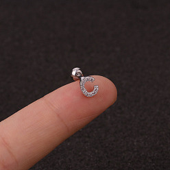 Letter C 316l серьги для хряща из хирургической нержавеющей стали с микропаве из прозрачного кубического циркония, цвет нержавеющей стали, буква С, 6 мм, штифты : 1.2 мм