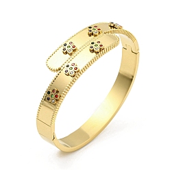 Золотой 304 браслеты из нержавеющей стали с яркими стразами и полые шарнирные браслеты для женщин, золотые, 3/8~3/4 дюйм (0.9~1.8 см), внутренний диаметр: 2-3/8x1-7/8 дюйм (6x4.95 см)