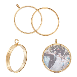Настоящее золото 18K 2шт. 304 подвески-медальоны из нержавеющей стали, ионное покрытие (ip), со стеклом, плоские круглые прелести, реальный 18 k позолоченный, 46x39x6 мм, отверстие : 5 мм