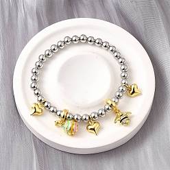 Платиновый & Золотой Латунные эмалевые круглые бусины браслеты с подвесками для женщин, с четким кубического циркония, без кадмия и без свинца, стойки покрытие, долговечный, платиной и золотом, внутренний диаметр: 2-1/2 дюйм (6.3 см), кулон: 12.5x10