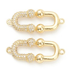 Real 18K Gold Plated Brass Micro Pave Clear Cubic Zirconia Links Connectors, Long-Lasting Plated, Rectangle, Real 18K Gold Plated, 13x30x5mm, Hole: 1.6mm
