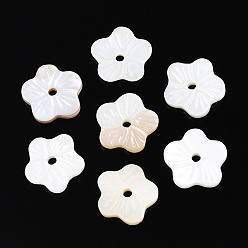 Морская Ракушка Естественных пресноводных стеклянные бусы, цветок, цвет морской раковины, 10x10x2 мм, отверстие : 1.4~1.5 мм