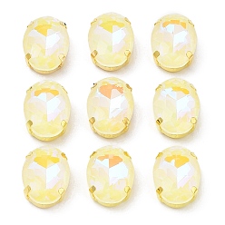 Свет Топаз Мокко(мк) овал пришить по стразам, многожильных ссылки, с золотыми тонами латунных зубьев, аксессуары для одежды, светлый топаз, 18x13x7 мм, отверстие : 1.2 мм