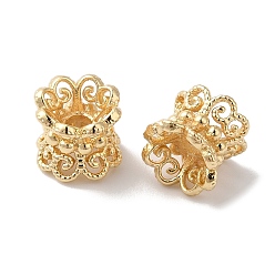 Настоящее золото 14K Покрытие стойки, двухсторонние латунные колпачки из бисера, цветок, долговечный, реальный 14 k позолоченный, 6.7x5.8 мм, отверстие : 1.8~4.7 мм