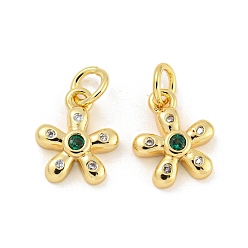 Зеленый Латунные микро проложить кубического циркония подвески, без кадмия, без никеля и без свинца, реальный 18 k позолоченный, цветок, зелёные, 11.5x9.5x2.5 мм, отверстие : 3 мм