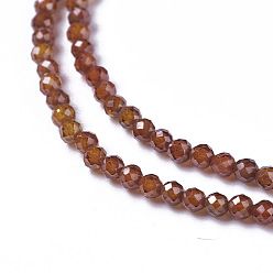Dark Orange Cubic Zirconia Beads Strands, Faceted, Round, Dark Orange, 1.5~2x2mm, Hole: 0.2mm, about 178~186pcs/strand, 15~15.5 inch(37.5~38.5cm)