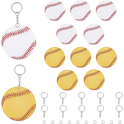 Stainless Steel Color DIY Baseball Charm Keychain Making Kits, Including Iron Split Key Rings, Acrylic Big Pendants, Stainless Steel Color, 30Pcs/box