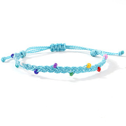 Небесно-голубой Стеклянные бусины плетеные браслеты из бисера, регулируемые плетеные браслеты из волоконного шнура для женщин, голубой, внутренний диаметр: 11 дюйм (28 см)