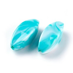 Sky Blue Acrylic Imitation Gemstone Beads, Leaf, Sky Blue, 30~30.5x10~15mm, Hole: 2.2mm, about 177pcs/500g