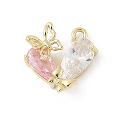 Настоящее золото 14K Латунные микро проложить кубического циркония подвески, без кадмия, без никеля и без свинца, подвески в виде бабочки с сердечками, реальный 14 k позолоченный, 13.5x14x5 мм, отверстие : 1.4 мм