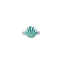 Aquamarine Alloy Enamel Connector Charms, Platinum, Shell, Aquamarine, 15x24mm