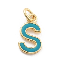Letter S Стойки обшивки латунные подвески, с эмалью и кольцом для прыжков, без кадмия и без свинца, долговечный, реальный 18 k позолоченный, буквы, Письмо с, 11.5x6.5x1 мм, отверстие : 2.5 мм