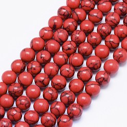 Synthetic Turquoise Synthetic Turquoise Bead Strands, Round, Dyed, 8mm, Hole: 1mm, about 48pcs/strand, 15.15 inch