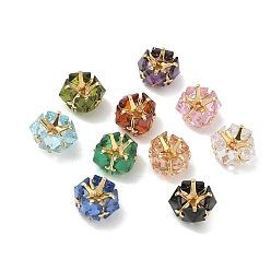 Gemischte Farbe Messing & Glasperlen, facettiert Würfel, Gestell, langlebig überzogen, Bleifrei und cadmium frei, echt 18 k vergoldet, Gemischte Farbe, 8.5x8.5x4.5 mm, Bohrung: 0.5~0.7 mm