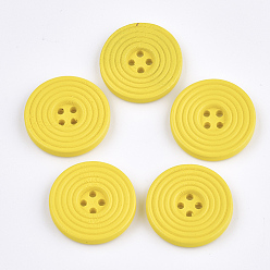 Желтый Расписные деревянные кнопки, 4-луночное, плоско-круглые, желтые, 24.5x4 мм, отверстие : 2 мм