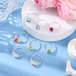 Серебро 8шт. медные проволочные стеклянные кольца для пальцев, круглые, серебряные, 9 мм, внутренний диаметр: 19 мм