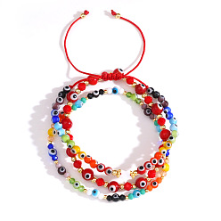 (52) Непрозрачная лаванда 3 шт. 3 стили плетеные браслеты и эластичные браслеты со стеклянными бусинами от сглаза для женщин, с латунной бисера, разноцветные, внутренний диаметр: 6-7/8 дюйм (17.5 см) ~ 11 дюйм (28 см)