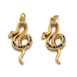 Oro Latón micro pavimenta claro colgantes de circonio cúbico, larga duración plateado, con anillos de salto, serpiente, dorado, 26.5x13.5x3 mm, agujero: 3 mm