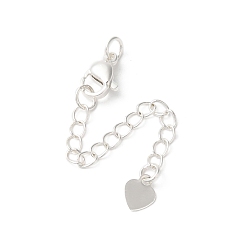 Серебро Латунные концы стойки с цепочкой и застежками-карабами, долговечный, без свинца и без кадмия, сердце, серебряные, 68 мм