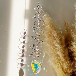 Сердце Граненые стеклянные ловцы солнца, железный спиральный хвостовой ветер вертушка подвесные украшения, создатель радуги, для украшения сада и дома, сердце, 450 мм