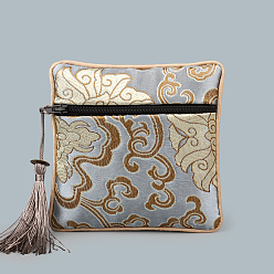 Светлый Стально-синий Квадратные тканевые мешочки на молнии в китайском стиле, с кисточками случайного цвета и благоприятным рисунком облаков, светло-стальной синий, 12~13x12~13 см