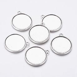 Античное Серебро Сеттинги для кулона(кабошонов), сплав, чашки безель с краями, DIY фурнитура для ювелиных изделий, плоско-круглые, античное серебро, без свинца, без кадмия и без никеля, 34.5x30x2.5 мм, отверстие : 3 мм, лоток : 27 мм