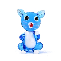 Темно-Голубой Декоративные фигурки кошек ручной работы, изготовленные методом выдувания стекла., для домашнего украшения рабочего стола, глубокое синее небо, 25~30x16~19x17~20 мм