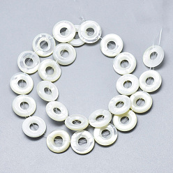 Creamy White Natural White Shell Mother of Pearl Shell Charms, Donut, Creamy White, 15x5mm, Hole: 3mm