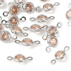 Beige SHEGRACE Brass Pave Cubic Zirconia Flat Round Connector Charms, Cadmium Free & Nickel Free & Lead Free, Long-Lasting Plated, Real Platinum Plated, Beige, 10.5x5x2mm, Hole: 1.2mm