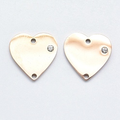 Розовое Золото 316 l соединительные звенья из хирургической нержавеющей стали с микропаве из кубического циркония, сердце, прозрачные, розовое золото , 15x15x2 мм, отверстие : 1 мм
