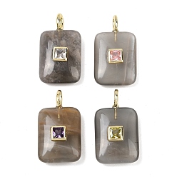 Black Moonstone Подвески из натурального черного лунного камня, прямоугольные подвески с золотистой латунной микропаве из кубических цирконий случайных цветов, 26.5x15~15.5x6.5 мм, отверстие : 5x2.5 мм