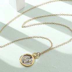 Рыбы Латунные ожерелья с подвесками таро «Двенадцать созвездий», плоско-круглые, реальный 18 k позолоченный, Рыбы, 17.72 дюйм (45 см)