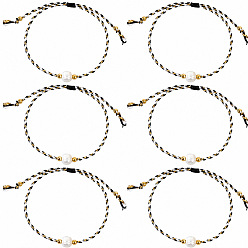 Black Summer Natural Freshwater Pearl Round Beads Braided Cotton Cord Bracelet Sets for Women, Boho Adjustable Stackable Bracelets, Golden, Black, 11.02 inch(28cm), 6pcs/set