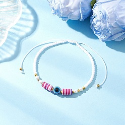 Разноцветный Стеклянные бусины плетеные браслеты из бисера, Браслеты из плетеных бусин от сглаза из смолы и полимерной глины для женщин, красочный, внутренний диаметр: 2-1/8~4 дюйм (5.5~10.2 см)