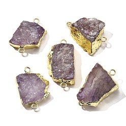 Средний Фиолетовый Необработанный натуральный окрашенный кварцевый кристалл звенья соединительные подвески, с латунной фурнитурой , самородки, золотой свет, средне фиолетовый, 30.5~37.5x15~25x7.5~13 мм, отверстие : 2.5 мм