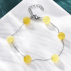 Желтый 304 трос из нержавеющей стали цепи браслеты, браслеты из кошачьего глаза для женщин, желтые, 7-1/4 дюйм (18.3 см)