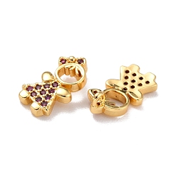 Real 18K Gold Plated Brass Micro Pave Medium Violet Red Cubic Zirconia Charms, Girl, Real 18K Gold Plated, 13x7.5x4mm, Hole: 1.2mm