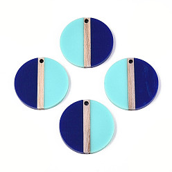 Полуночно-синий Кулоны из непрозрачной смолы и дерева, плоско-круглые, два тона, темно-синий, 28.1x3.8 мм, отверстие : 2 мм