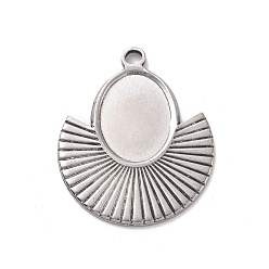 Stainless Steel Color Non-Tarnish 304 Stainless Steel Pendant Cabochon Settings, Fan, Stainless Steel Color, Tray: 16x12mm, 32x26x1.5mm, Hole: 3mm