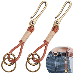 Кокосово-Коричневый 2шт. брелоки-крючки для ремня U-образной формы из сплава, с отделкой из коровьей кожи и железа, античная бронза, кокосового коричневый, 166 мм